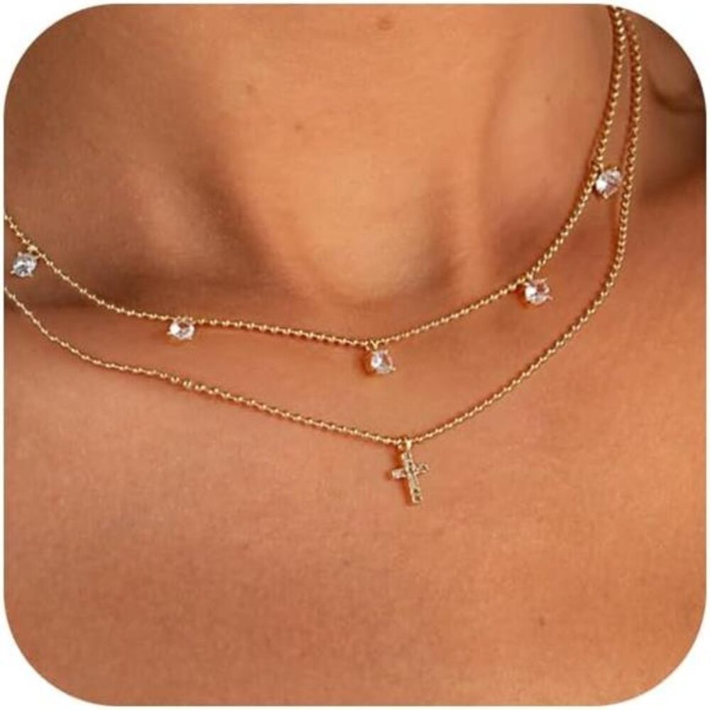 Cross Necklace for Women 14K Real Gold Silver Plated Dainty Small Cross Pendant